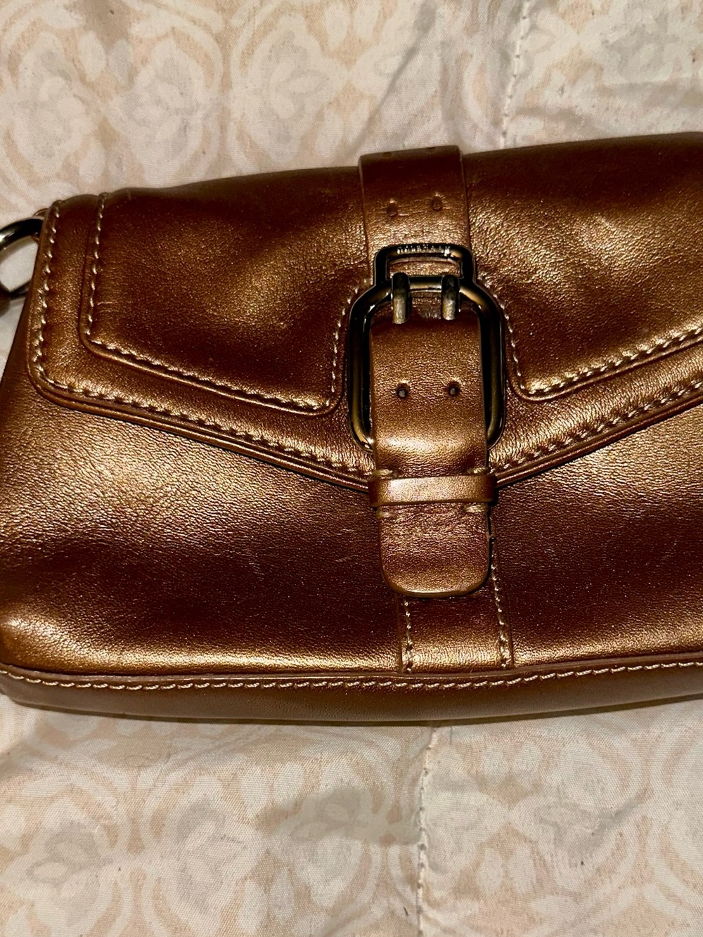 🔴Cole Haan Metallic Bronze Clutch with Buckle Detail